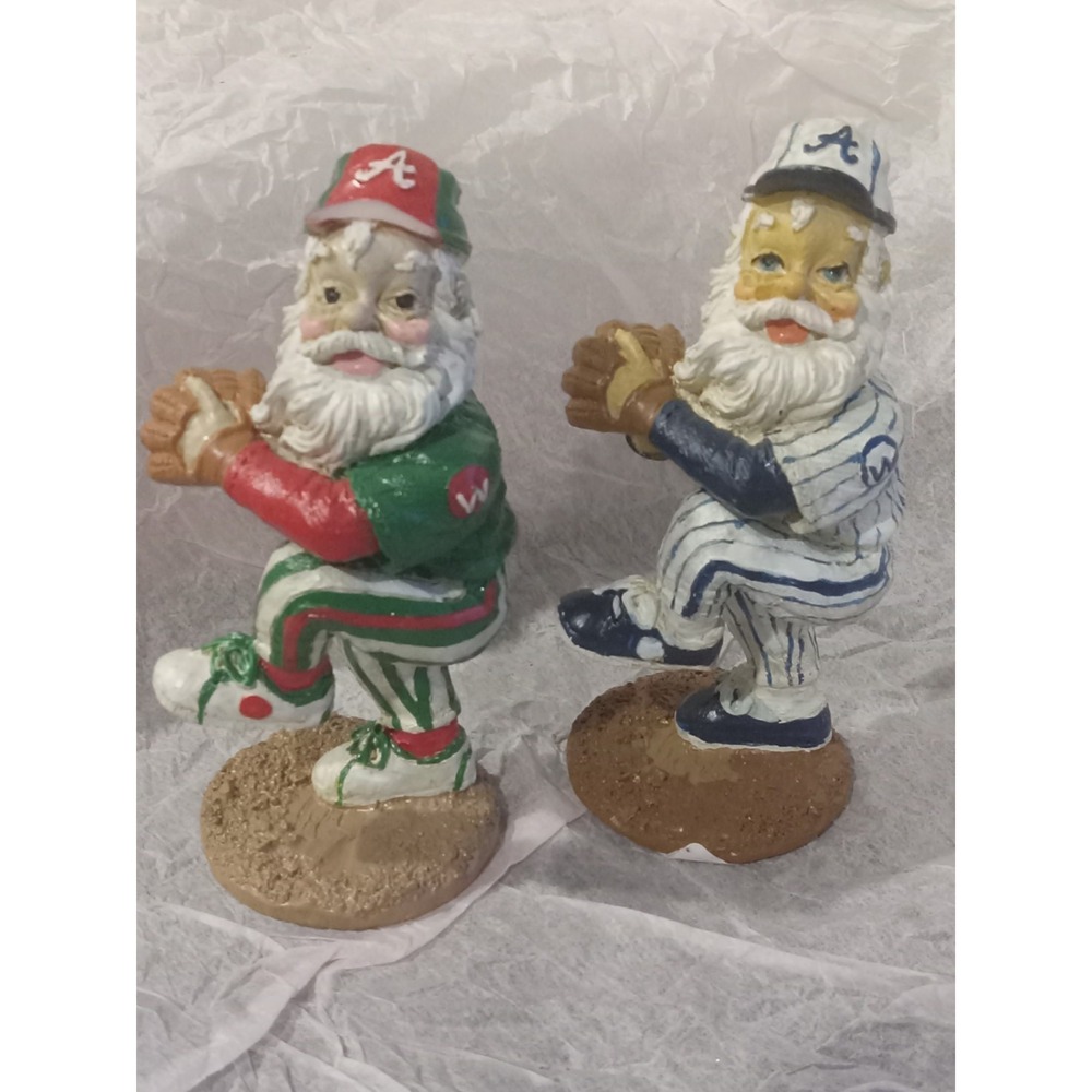 2 VTG Santa Baseball Pitcher Anaheim Angels Christmas Ornament Figurine 90s